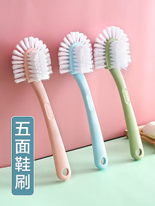 Bàn Chải Chà Giày 3 Đầu- Chổi Cọ Đánh Giày Dép 2 Mặt Cán Dài Vệ Sinh Những Chỗ Hẹp Sâu của Giày