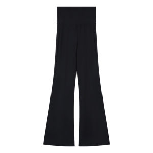 Elegant Black Casual Pants Womens Spring Autumn High Waist Floor-Length Trousers Draped Elastic Micro Flared Pants