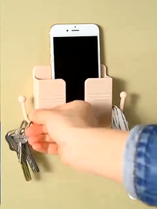 2pcs 收纳盒Wall Charger Storage Box Wall Mounted Phone Holder Hanging Cable Multipurpose Nail Free Charge Pemegang Telefon遥控，手机，收纳盒