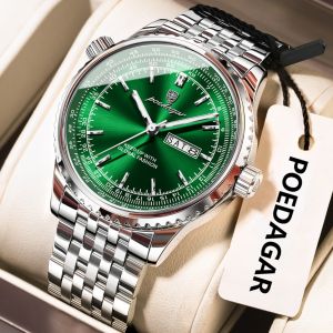 POEDAGAR Genuine Mens Watch Stainless Steel Strap Luminous Calendar Multifunctional 100% Waterproof Quartz Watch 673