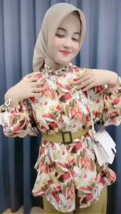 BIANCA ONE SET | SETELAN KEMEJA SHAKILA MOTIF FREE BELT | SETELAN MODE KEKINIAN | GRATIS ONGKIR