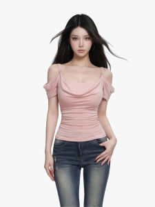 qiaocong | Off-Shoulder Faux Two-Piece Waist-Shaping T-Shirt