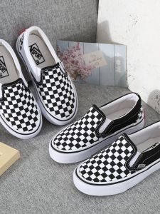 รองเท้าผ้าใบเด็กสไตล์เกาหลีลายสก็อต รองเท้าลำลองแบบสวมสบาย ทรงต่ำ สำหรับเด็กชายและเด็กหญิง รองเท้าผ้าใบ EEL