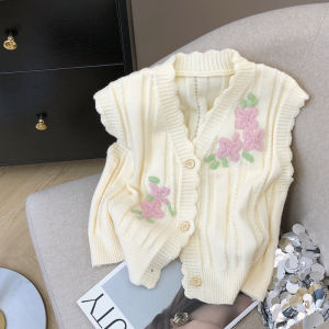 Tulip Knitted Vest Cardigan Womens Autumn Fashion Layering Shoulder Sweater Short Outerwear Gentle Wind Style Pure Online Sale