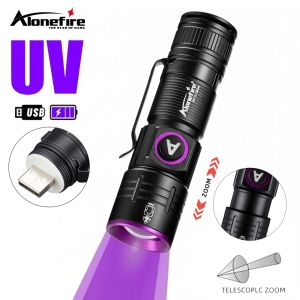 Alonefire sv112 395/365nm zoom đèn pin uv có thể sạc qua USB ánh sáng tia cực tím quặng tiền nước tiểu thú cưng tinea quặng mực máy sấy huỳnh quang đèn dò