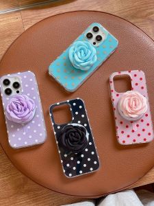 iPhone 15 pro Unique Minimalist Polka Dot Magnetic Suction 3D Flower Stand High-End Full Cover Anti-Fall Phone Case for New Models