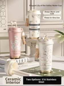 High Appearance 316 Ceramic Dual-Use Large Capacity Triple-Function Thermos Cup