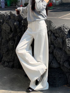 High Waist Wide Leg Denim Jeans Womens Spring New Loose Fit Vintage Flip Cover Back Pocket Straight Long Pants Beige