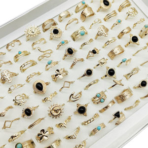 50pcs/Lot New Design Black Acrylic Round Water Drop Finger Rings Stone Leaf Wing Sun Crown Flower Jewelry Party Decorate Jewelry