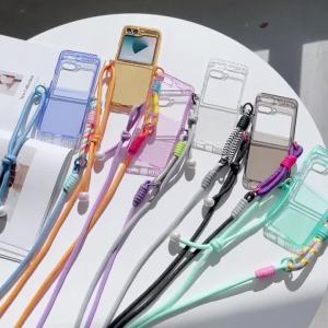 Ốp Điện Thoại Silicon Trong Suốt Lấp Lánh Cho Samsung Z Flip 8/7/6/5 Có Dây Đeo Chéo - Ốp Lưng Mềm Cho Dòng Galaxy ZFlip