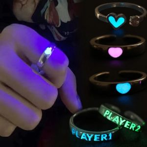 2 chiếc Vòng mở hình trái tim tình yêu Nhẫn đôi dạ quang Phát sáng trong bóng tối quà tặng trang sức ngày lễ tình nhân ngọt ngào nhẫn đeo tay điều chỉnh được