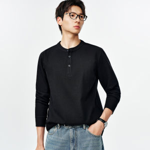 Heavyweight American Preppy Style Long Sleeve T-Shirt Mens Spring Vintage Layering Base Shirt Cotton Polyester Standard Fit
