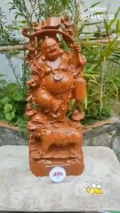 Tượng Phật Di Lặc Ngũ Phúc Cưỡi Nghê TOKDODO Gỗ Hương Nguyên Khối Đủ Kích Thước