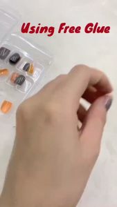 24 Pcs Kuku Palsu Pendek Tahan Air Manicure Fake Nails Art 3d Tahan Lama Free Lem Cair