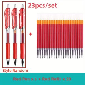 23pcs Retractable Ballpoint Pen Large Capacity 0.5mm Ballpoint Pen Black/Red/Blue Replaceable Refill Stationery School Supplies