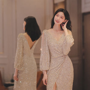 Evening Gown for Women Elegance 2025 Style Banquet Socialite Party Host Birthday Party Formal Womens Glitter Dress