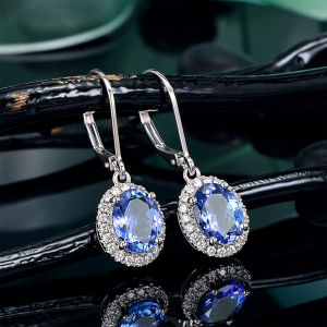 Huitan Luxury Women Drop Earrings Oval Blue CZ Noble Ladys Accessories Party Elegant Female Earrings Daily Wear Fashion Jewelry
