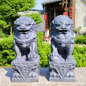 Miniature Stone Sculpture Lion Pair Home Doorfront Graveyard Miniature Decorations Vintage Style round Carving from Shandong