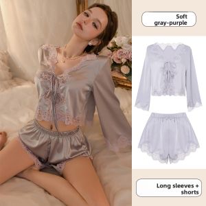 CHENGCHE | Chic & Sensual Spring Summer Long Sleeve Lace Home Wear Set