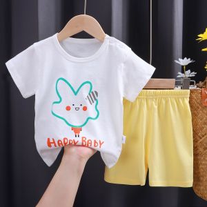 Summer Childrens Pure Cotton Short Sleeve Cartoon Thin Clothes Set Boys Casual Wear School Gift Suitable for Various Ages