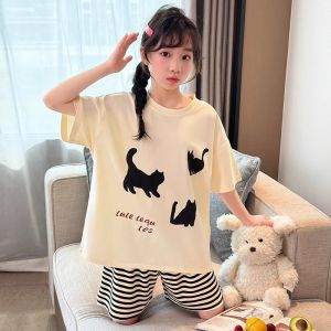 Childrens Summer Cotton Pajamas Short Sleeve Short Pants Home Clothes Breathable Comfortable Soft Cotton Kids Sleepwear