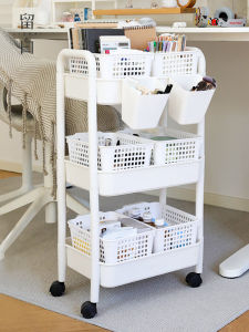Portable Standing Storage Rack Bedroom Bedside Kitchen Cosmetics Snacks Organizer Plastic Floor Mounted Dormitory Shelf