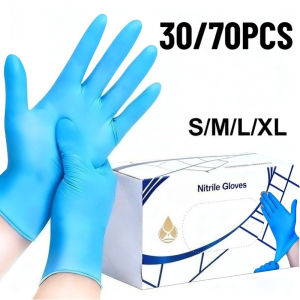 30/70PCS Disposable Blue Nitrile Gloves Are Suitable For Gardening Maintenance Beauty Hairdressing Cleaning And Household Use