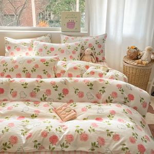 Dansunreve 4in 1 bộ đồ giường ngủ sang trọng rửa polyester siêu da mềm mại thân thiện với in hoa nữ Hoàng/Chăn lông vịt cỡ King Bìa Khăn trải giường với vỏ gối