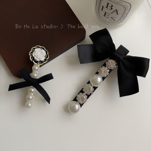 คลิปผมรูปเป็ดรูปตัวอักษรสไตล์ฮีปซิ่งแบบดั้งเดิมพร้อมโบว์ผูกห้อยลูกปัดไข่มุก เครื่องประดับผมสไตล์เกาหลีที่ไม่ซ้ำใครสำหรับผู้หญิง