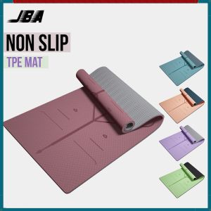 JBA TPE Yoga Mat For Women Anti Slip Thick 8MM With Center Alignment Line Dual Layer Anti Tear Extra Wide 80CM With Carrier Bag Yogamat Soundproof Waterproof 瑜伽垫防滑 Gym Floor Mat