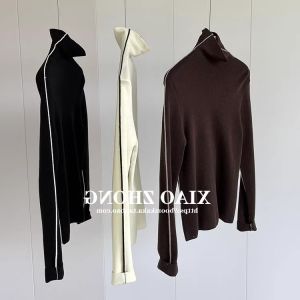 HUOLISI | Contrast Color High Neck Slim Long Sleeve Top Autumn Wear
