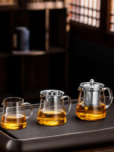 Bộ Trà Thủy Tinh Dày Một Mảnh Pha Trà Cốc Công Bằng Bộ Trà Gongfu Dung Tích Lớn Chịu Nhiệt Phụ Kiện Trà