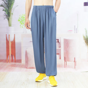 Mens Cotton Silk Straight Leg Pants Summer Mosquito Proof Loose Fit Artificial Cotton Long Pants plus Size Slimming Trousers