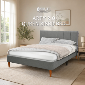 Home Suite Arty 2.0 60×75 Queen Bed Frame with Padded Upholstered Headboard Type-C USB Port Built-In Mini Light Steel-Reinforced Wood Frame & OEKO-TEX Fabric