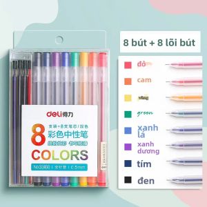 Bộ Bút Gel Màu Deli 16 Cây Kiểu Dáng Dễ Thương Ngòi 0.5mm Dùng Để Viết Văn Phòng Phẩm Hàn Quốc Xinh Xắn Đồ Dùng Học Tập & Văn Phòng Kèm 8 Ruột Bút Thay Thế