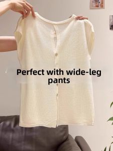 Loowmane | Backless Hollow Out Button Knitted T-Shirt Slim Fitting Womens Top