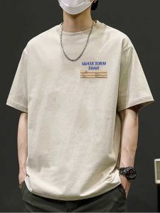 American Retro Summer Heavyweight 100% Pure Cotton Short Sleeve Mens T-shirt Loose Simple Trendy Brand Versatile Casual Tee