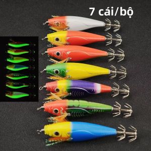 Ackibbik 7 Cái/bộ 8.5Cm Ngang Mực Jig Dụ Nước Mặn Tôm Mực Phụ Kiện Câu Cá Dạ Quang Biển Câu Cá