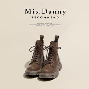 Street Style Motorcycle Martin Boots Womens Autumn Winter Short Boots Thin Design Waterproof Platform Metal Detailing round Toe