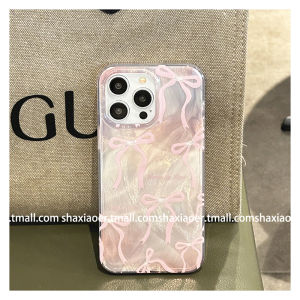 Pink Feathers Butterfly Knot Pearl Chain Phone Case for  15 14Promax Womens Style 16Pro New Model 13 Anti-Fall Soft Edge Hard Shell 11