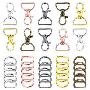 15/25/35/50 Sets D-shaped Keychain D Ring Set Rotatable Spring Hook Swivel Clasp Key Chain Clip Key Ring Crafts DIY Accessories