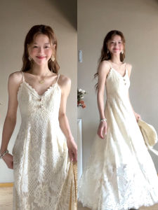 SUSIEYUAN | Đầm Dài Màu Trắng Voan Pháp