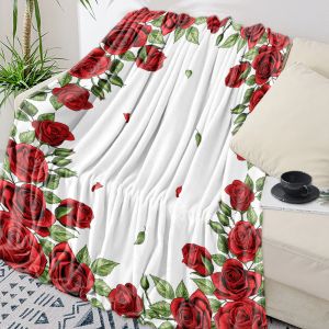 Pink Rose Flower Bouquet White Throw Blanket Portable Warm Blanket Blankets For Beds Home Decor Sofa Blanket
