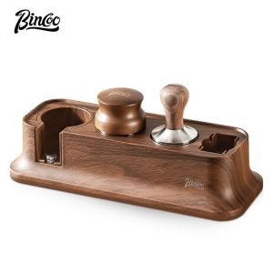 BINCOO Coffee Tamper Set Hammer Coffee Press Base Walnut Multi-Functional Handle Storage Base Set 51/58MM