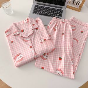 Pure Cotton Long Sleeve Childrens Sleepwear Set for Girls Spring Autumn Home Clothes Adorable Little Eight Kids Pyjamas