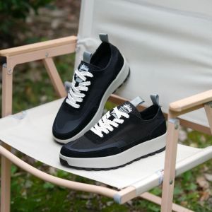 Retro Sports Thick Bottom Waffle Shoes for Men with Pig Skin And Mesh Summer Breathable Thin Casual Agan Shoes