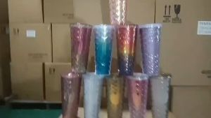 Ly nước 2 lớp vẩy cá 710ml Ly giữ nhiệt có nắp đậy nhựa thực phẩm PP kèm ống hút Tặng túi xách