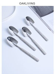 Creative Hammered Pattern Stainless Steel 304 Home Use Dinnerware Fruit Spoon Ice Cream Yogurt Spoon Oakliving304 Kitchen Utensils