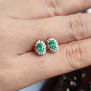 HOJB Natural Emerald Oval S925 Gold Plated Earring 3x5mm 聚寶軒天然绿宝石"祖母绿"椭圆形S925镀金耳环3x5mm