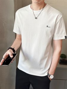 ROMON | Áo thun tay ngắn bằng lụa băng mùa hè mỏng thường ngày cổ tròn dáng ôm vừa vặn thoáng khí thoải mái cho nam